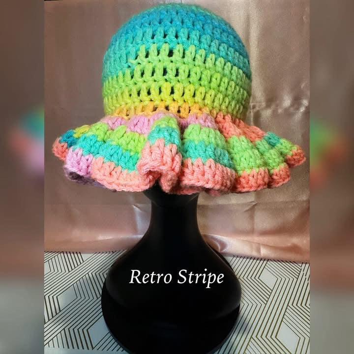 Red Heart Stripe collection Ruffle Hat (Made to order)
