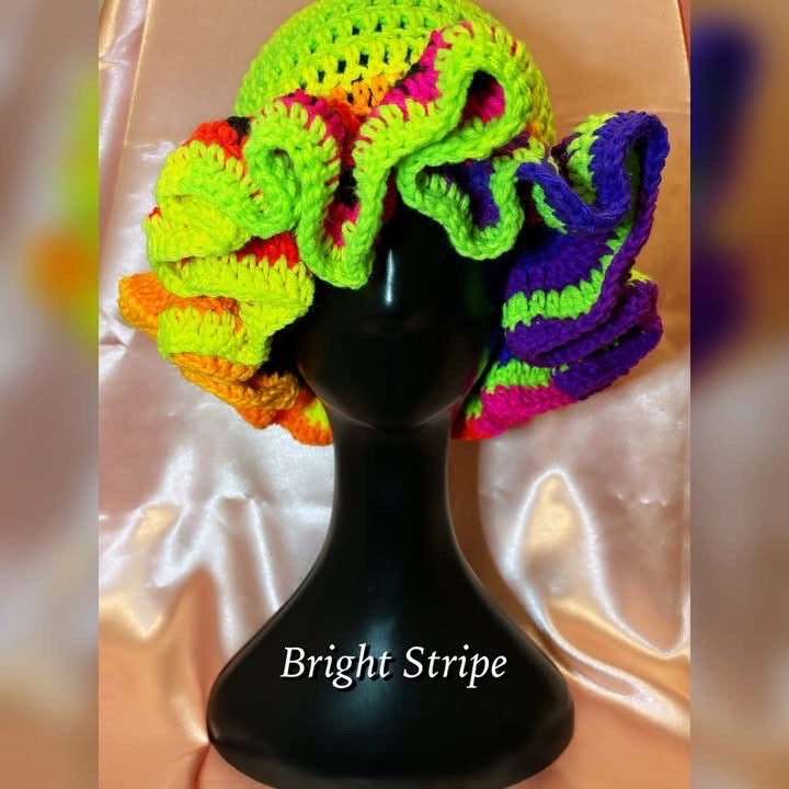 Red Heart Stripe collection Ruffle Hat (Made to order)